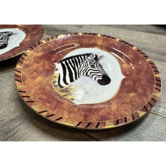 Lynn Chase African Portraits Zebra Plate Lot of 2 Luncheon Salad 9" Vintage NWOT - Picture 5 of 10